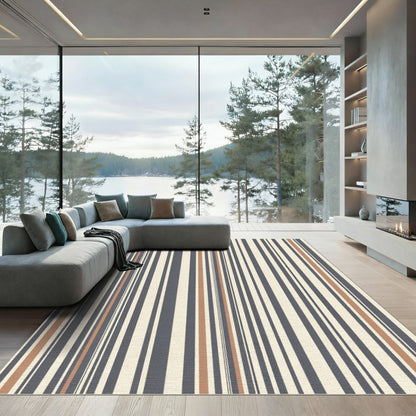 Cream Blue Copper Vertical Stripe Rug