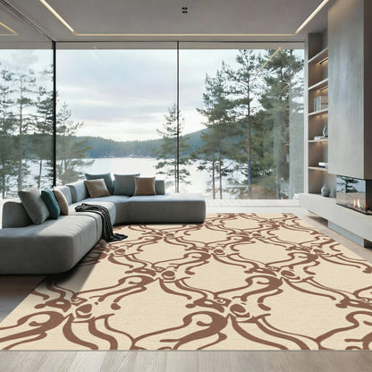 Brown Rococo Scrollwork Lattice Rug