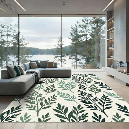 Dark Green Sage Leafy Branch Rug