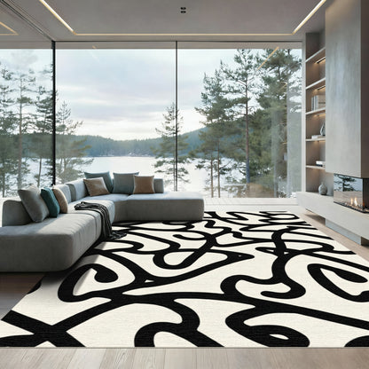 Bold Black Organic Line Art Rug