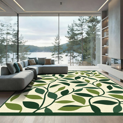 Green Vine Leaf Botanical Print Rug
