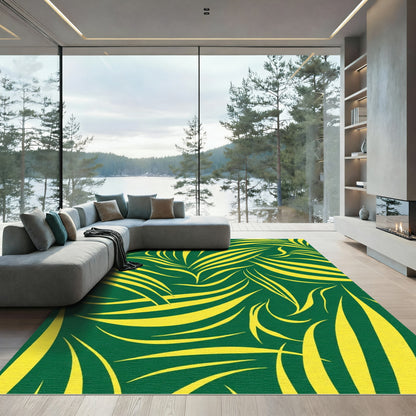 Vibrant Yellow Green Abstract Swirl Rug