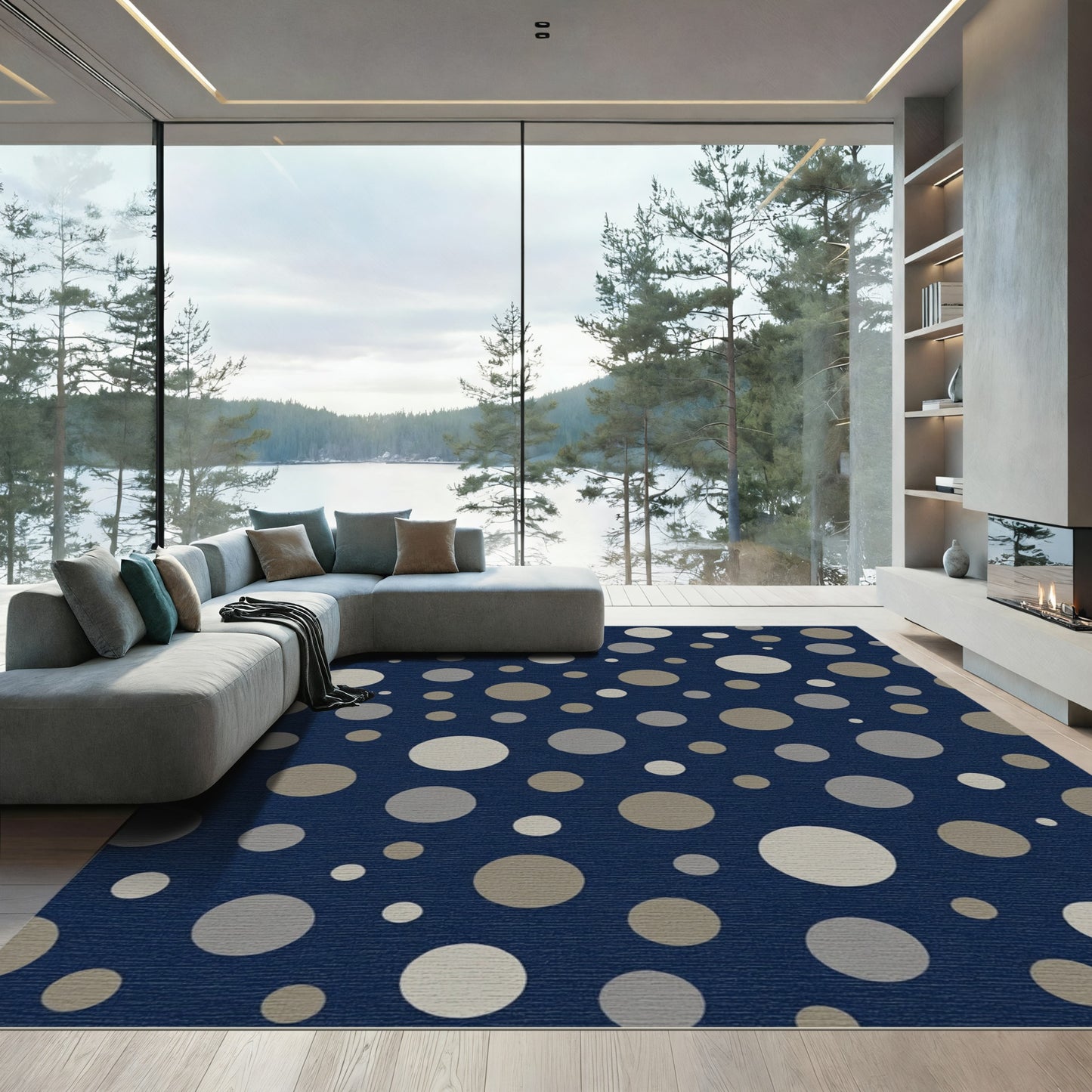 Navy Blue Scattered Circles Rug