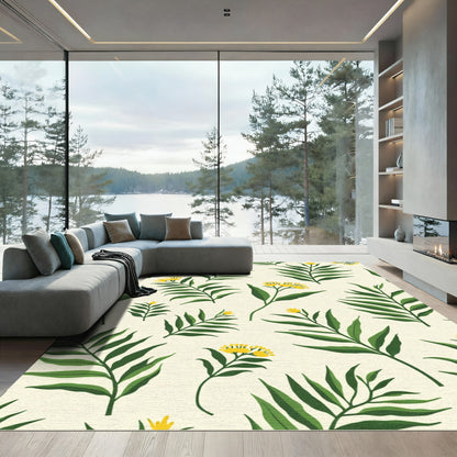 Green Frond Yellow Bloom Botanical Repeat Rug