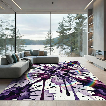 Vibrant Purple Cosmic Liquid Ink Splash Rug