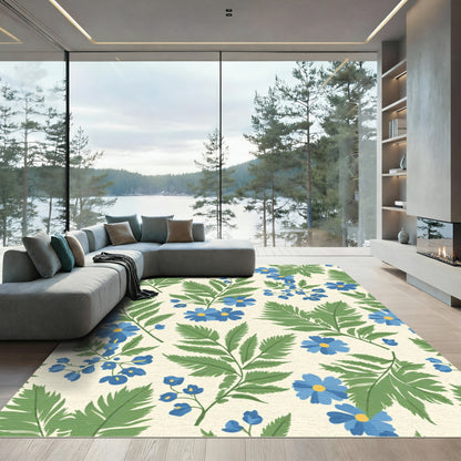 Blue Floral Fern Garden Rug
