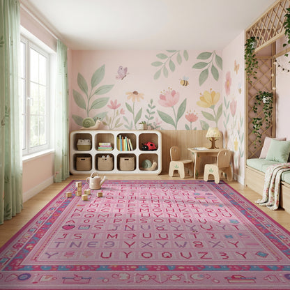 Pink Playful Alphabet Grid Rug