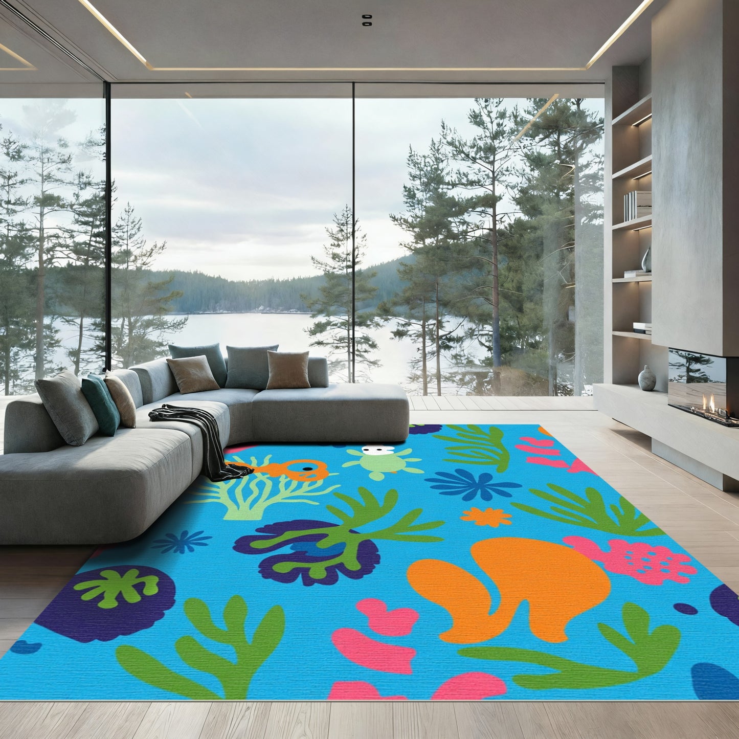 Whimsical Coral Reef Underwater Creatures Rug