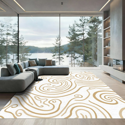 Tan Swirl Mid Century Modern Organic Rug