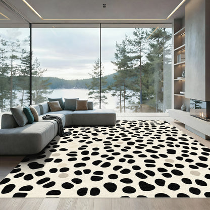 Spotted Cream Black Contemporary Irregular Rug