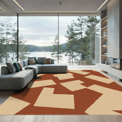 Terracotta Abstract Block Composition Rug