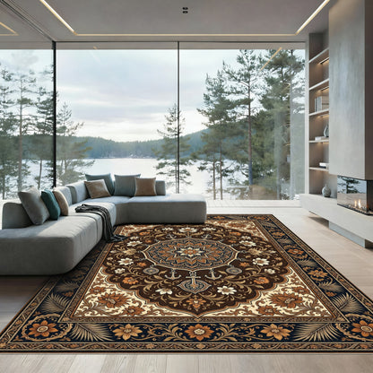 Rich Brown Floral Medallion Anchor Rug