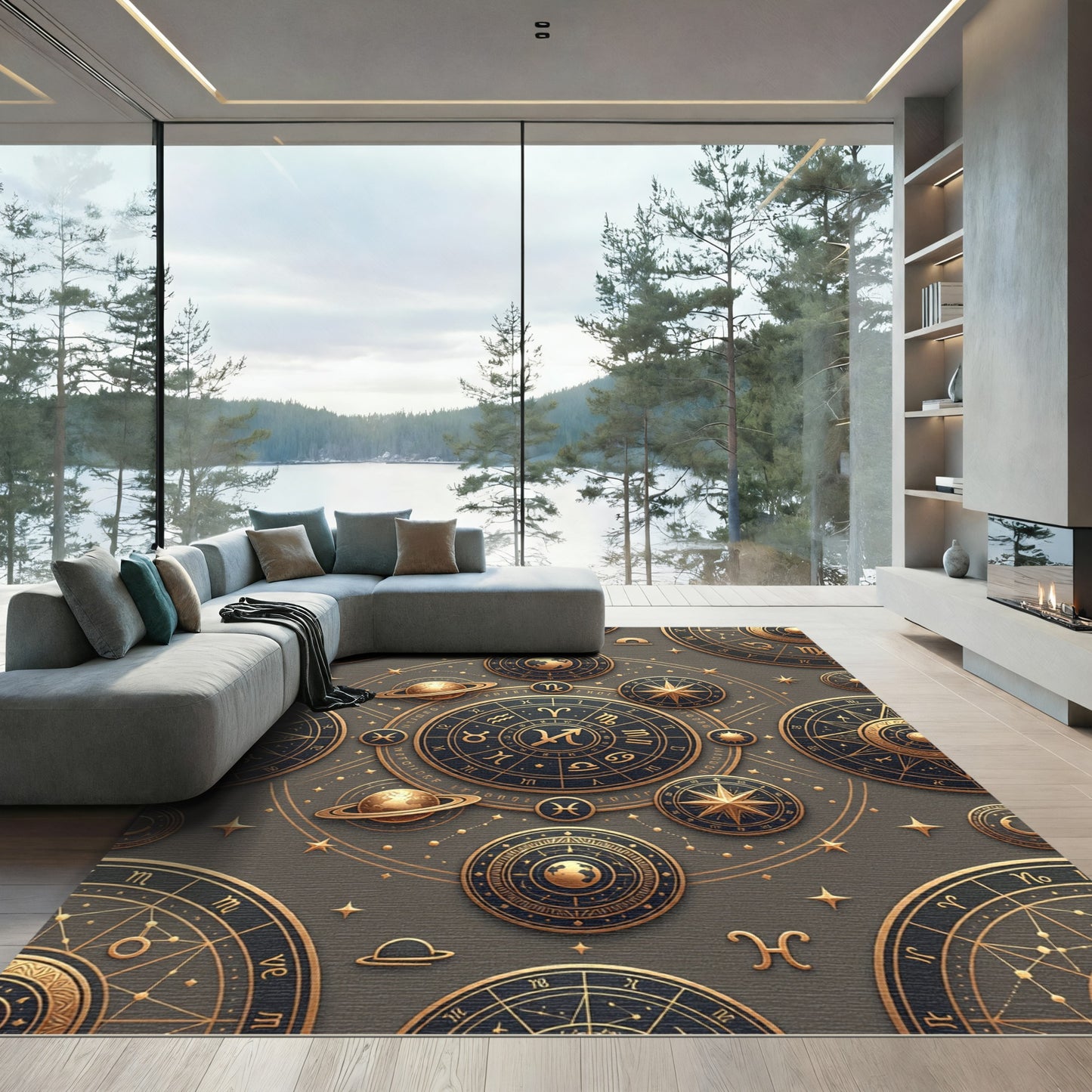 Celestial Golden Astrology Zodiac Constellation Rug