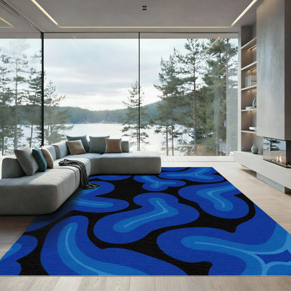 Deep Blue Organic Blob Abstract Rug