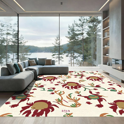 Crimson Golden Floral Vine Rug