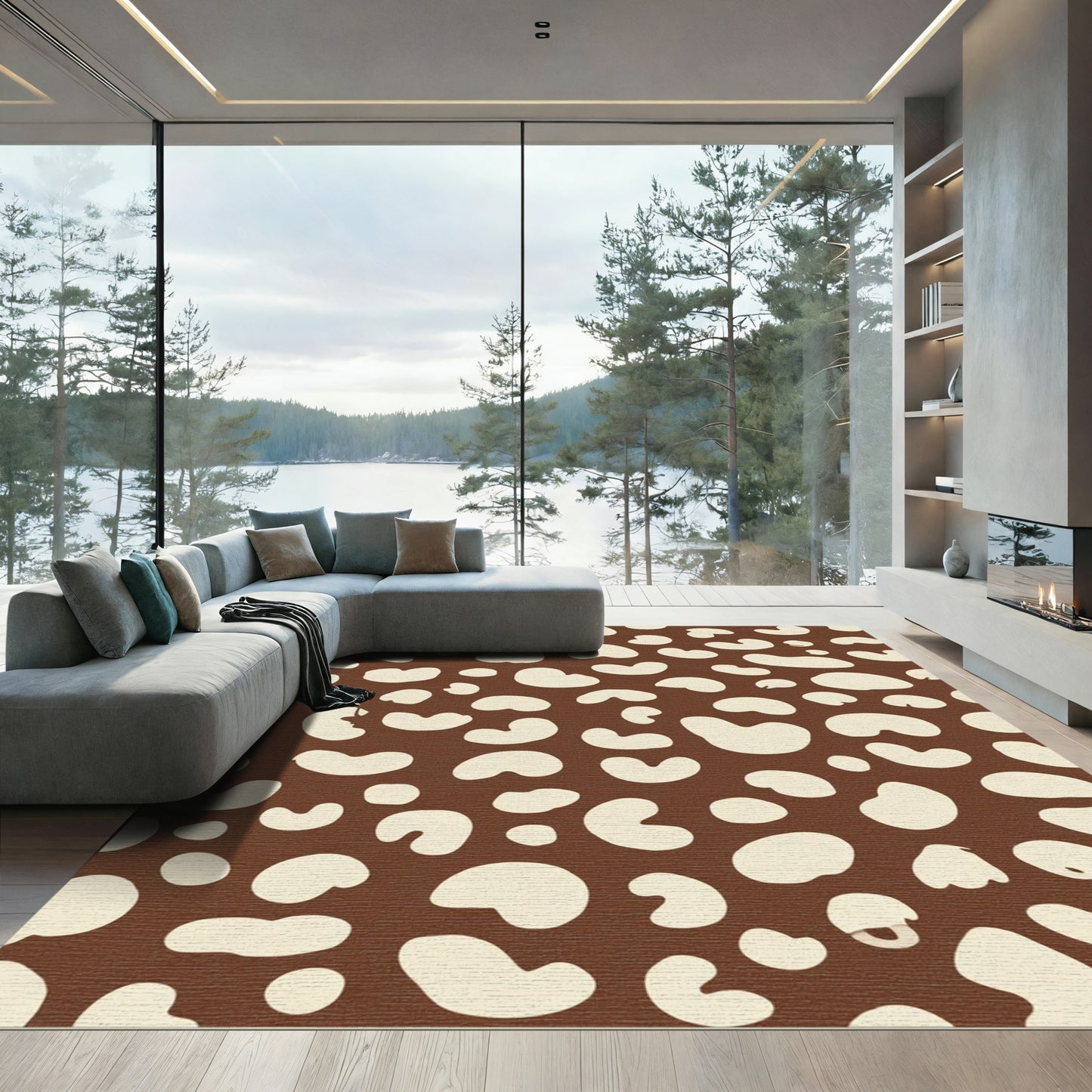 Cream Spots Brown Background Rug
