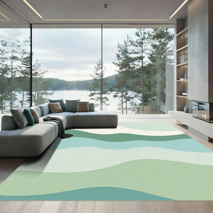 Serene Green Abstract Wave Composition Rug