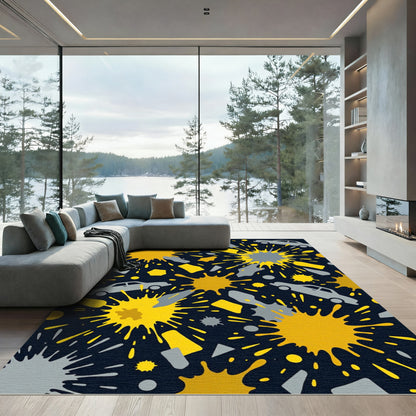 Dark Yellow Splatter Cars Abstract Rug