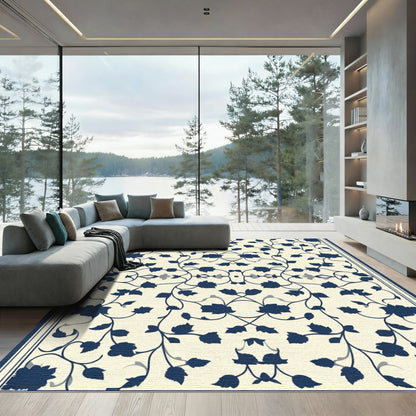 Navy Blue Floral Vine Cream Harmony Rug