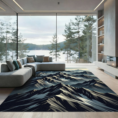 Dark Mountain Range Summit Snow Rug