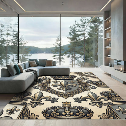 Regal Gray Floral Crown Emblem Rug