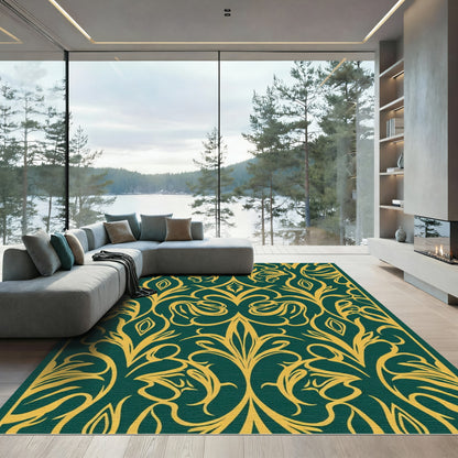 Emerald Gold Art Nouveau Floral Rug