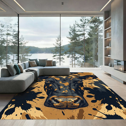 Bold Black and Gold Cow Splatter Rug
