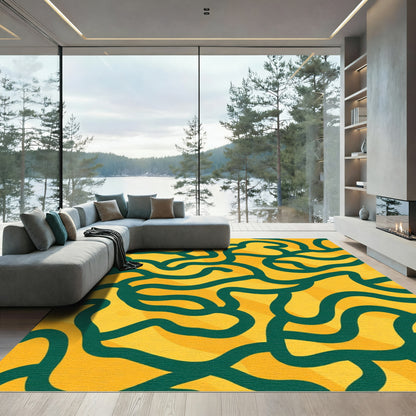 Golden Yellow Deep Teal Swirl Rug
