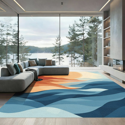 Abstract Sunset Ocean Waves Rug