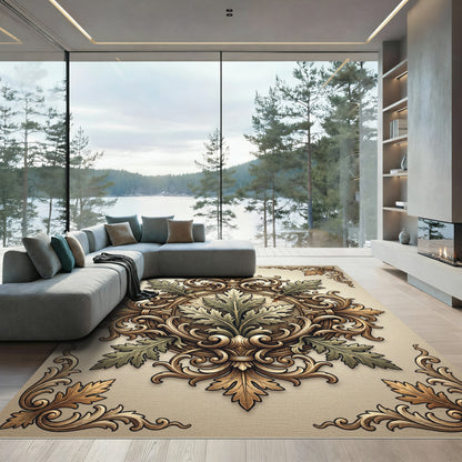 Antique Gold Acanthus Leaf Medallion Rug