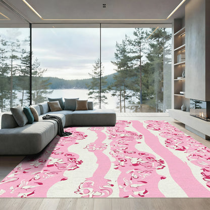 Abstract Pink Floral Wave Rug