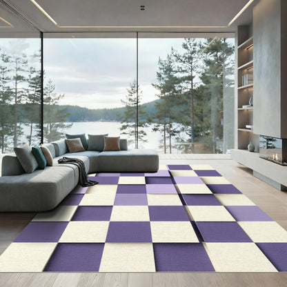 Lavender Purple Cream Checkerboard Boxes Rug
