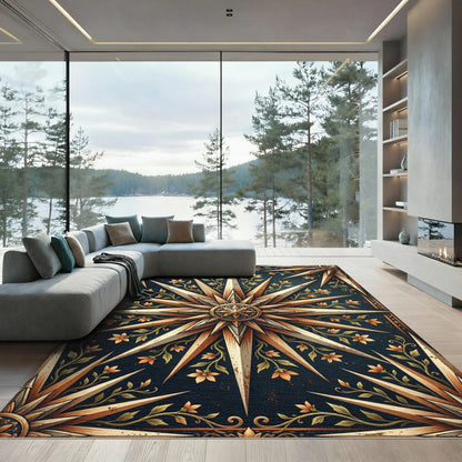 Gilded Celestial Floral Star Medallion Rug