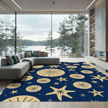 Navy Sand Dollar Starfish Collage Rug