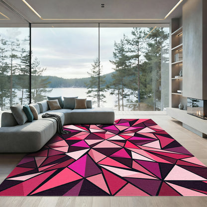 Geometric Abstract Pink Crimson Triangles Rug