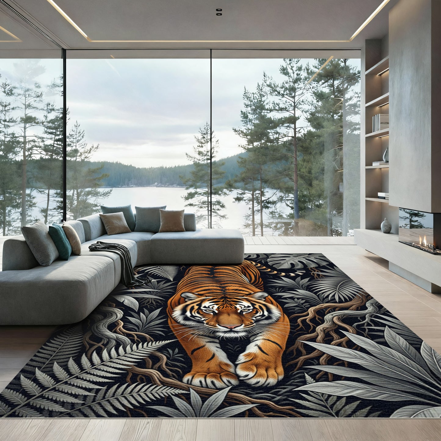 Majestic Orange Tiger Amid Jungle Foliage Rug