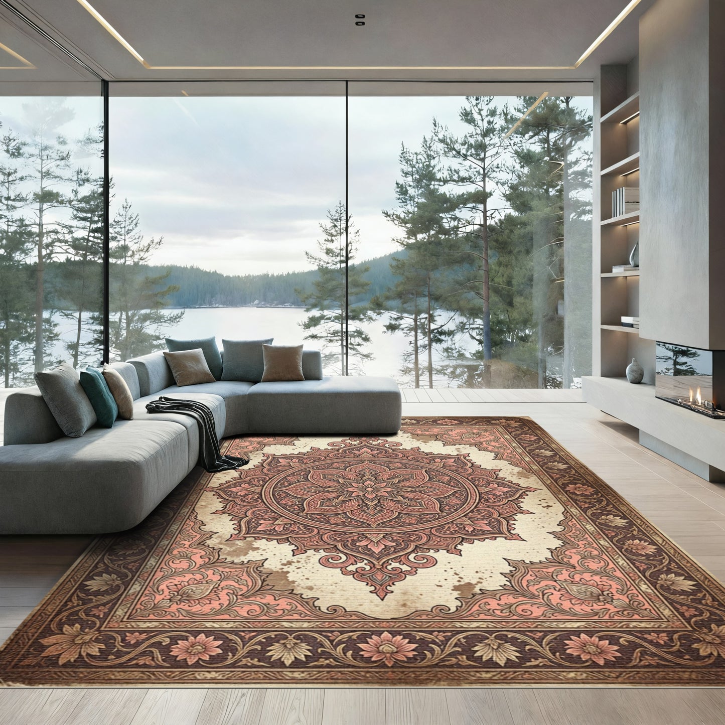 Antique Rose Ornate Floral Medallion Rug