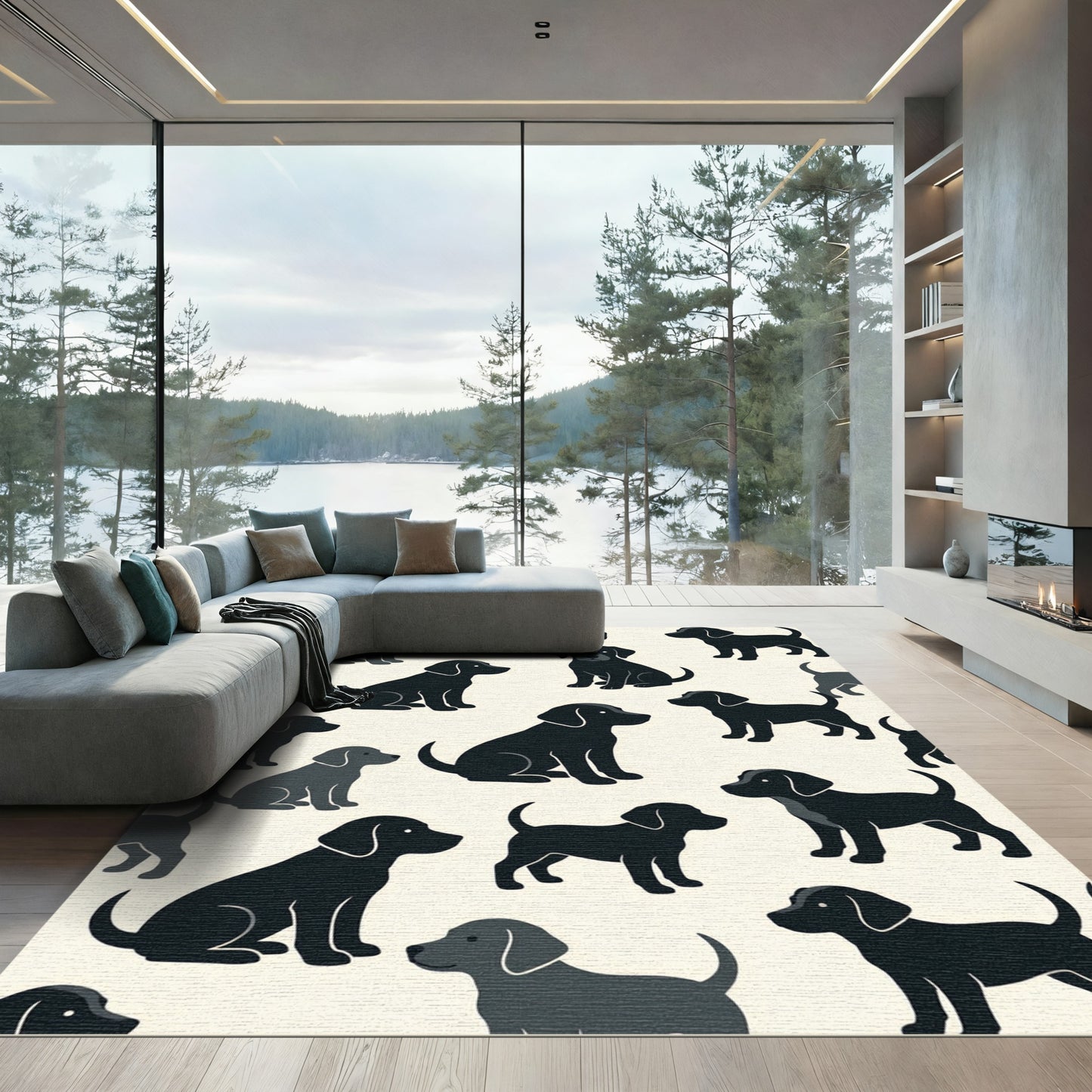 Charming Black Labrador Puppy Illustration Rug