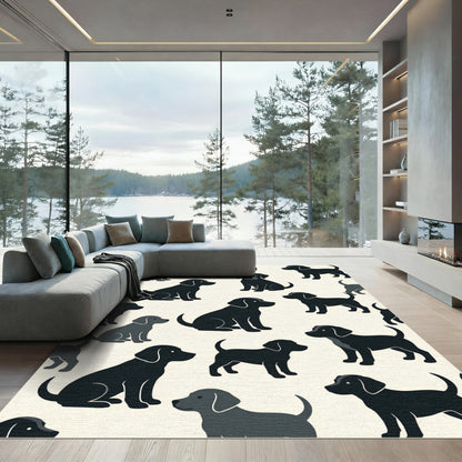 Charming Black Labrador Puppy Illustration Rug
