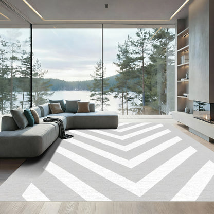 Light Gray White Chevron Lines Rug