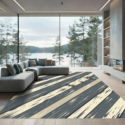 Modern Charcoal Slate Diagonal Distressed Stripe Rug