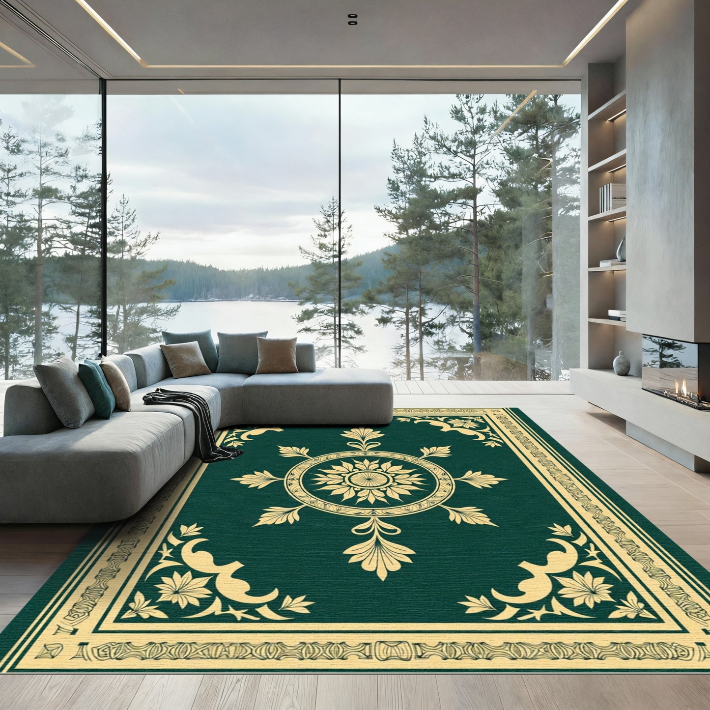 Emerald Gold Vintage Floral Medallion Rug