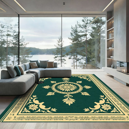 Emerald Gold Vintage Floral Medallion Rug