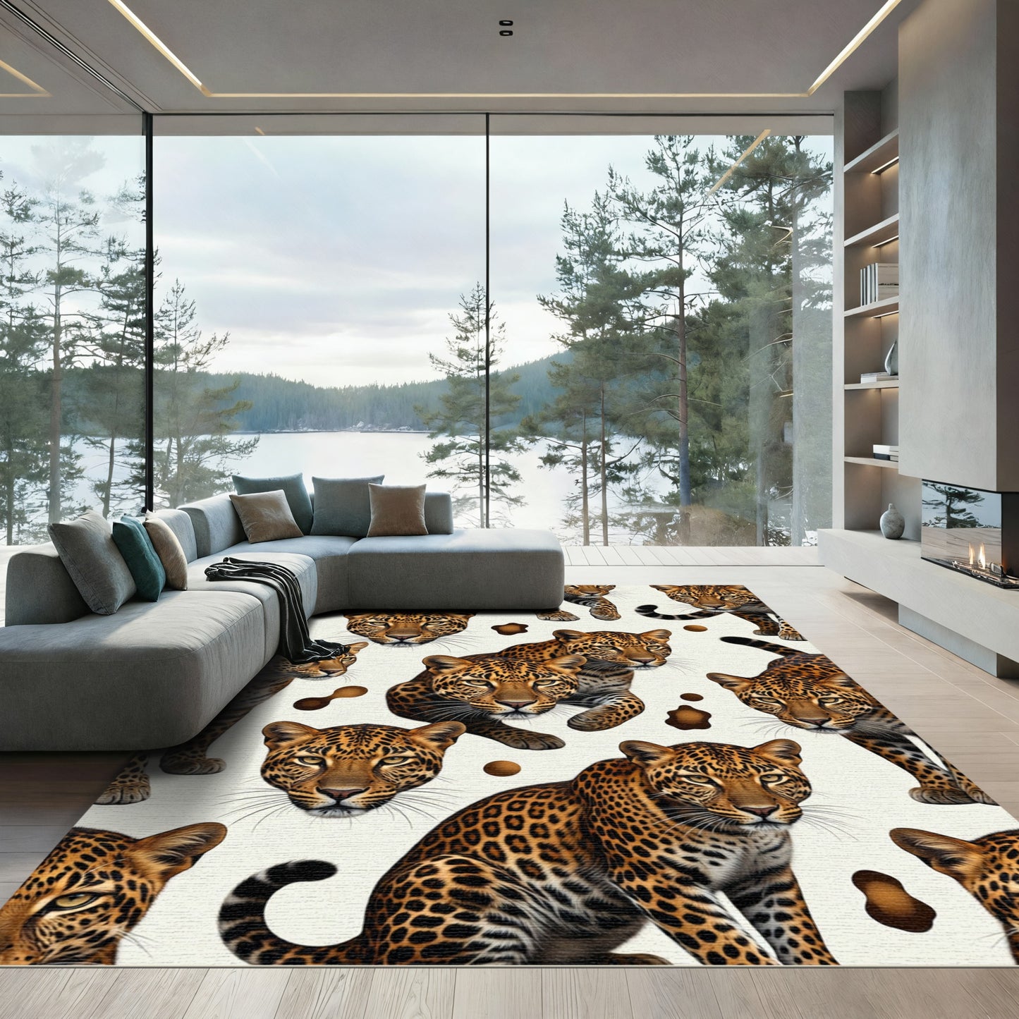 Wild Leopard Spots Cream Decorative Tile Rug