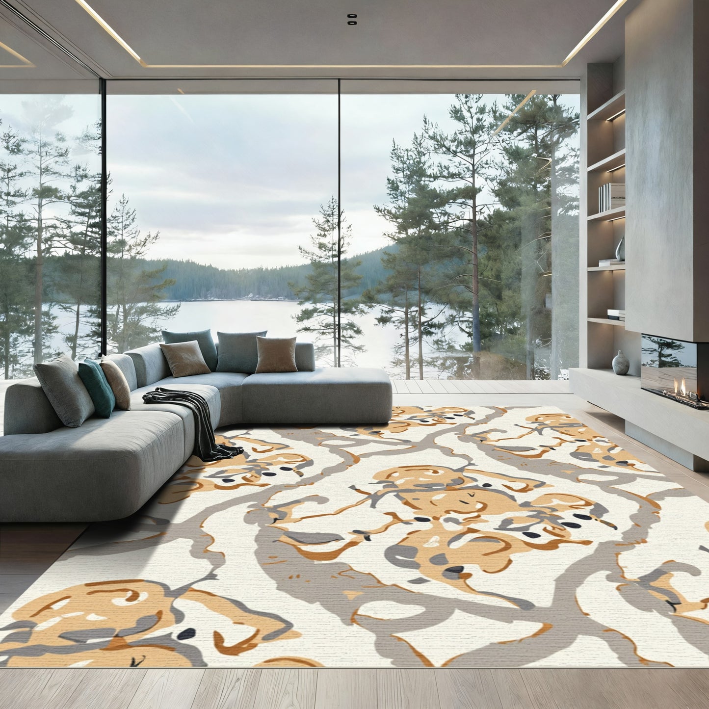 Abstract Ochre Gray Vine Rug