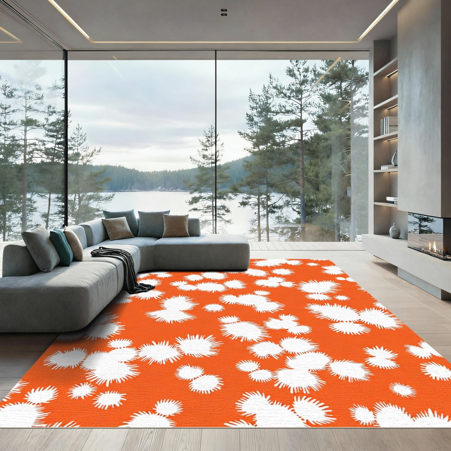 Splatters Orange Organic Abstract Shapes Rug