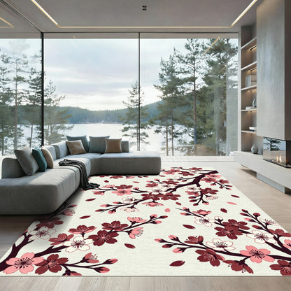 Elegant Crimson Cherry Blossom Branch Rug
