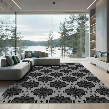 Dark Gray Geometric Lattice Abstract Art Rug