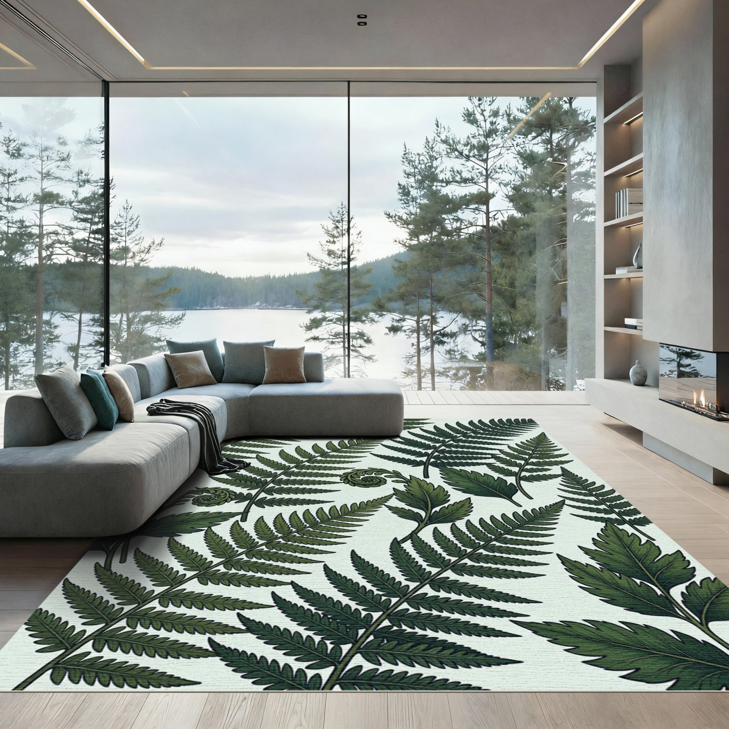 Deep Forest Fern Botanical Pattern Rug