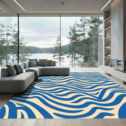 Navy Blue Abstract Wave Rug